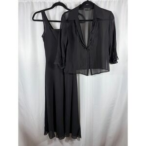Vintage Spenser Jeremy Black 100% Silk Dress and Sheer Pleated Blouse Set Size 8